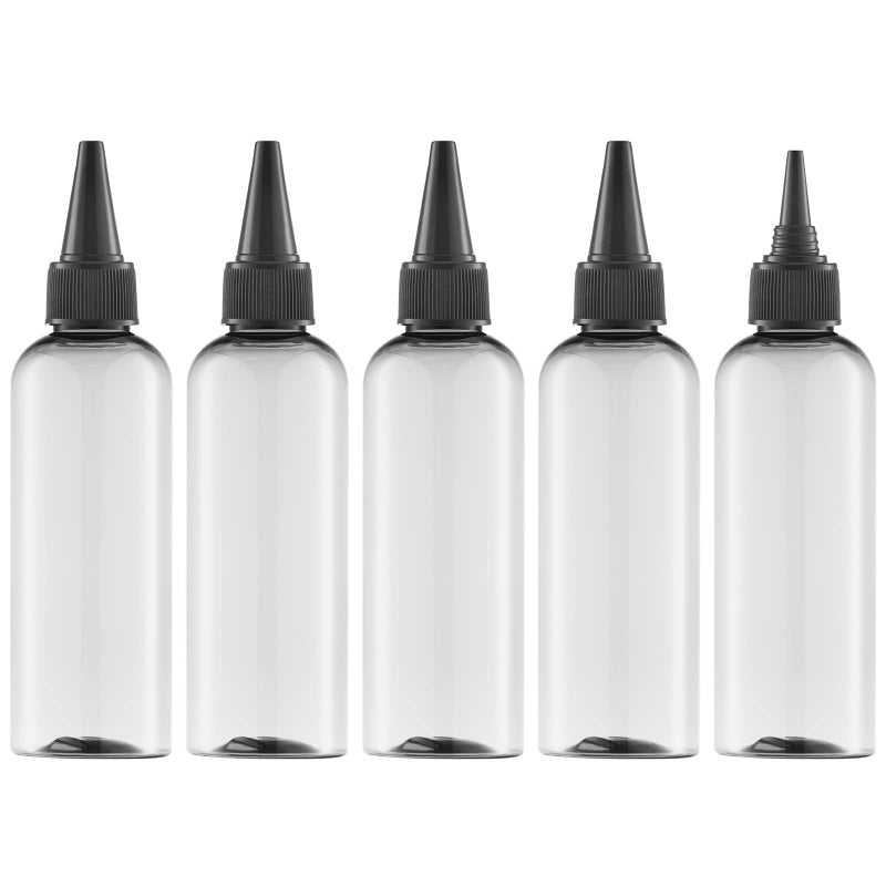 Tekson Hair Color Applicator Bottles 5 Pack Refillable Squeeze Bottle Empty Plastic Twist Top Cap Bottles 34 OZ Clear - Image 3