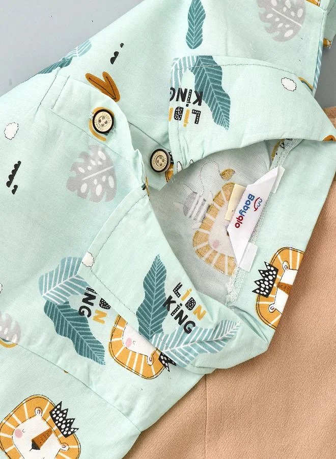 babyqlo Aqua Lion Print Polo Tee & Shorts Set