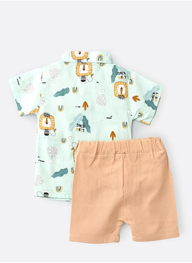 babyqlo Aqua Lion Print Polo Tee & Shorts Set