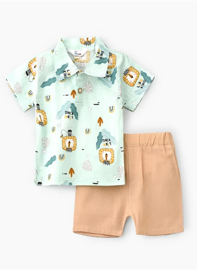babyqlo Aqua Lion Print Polo Tee & Shorts Set