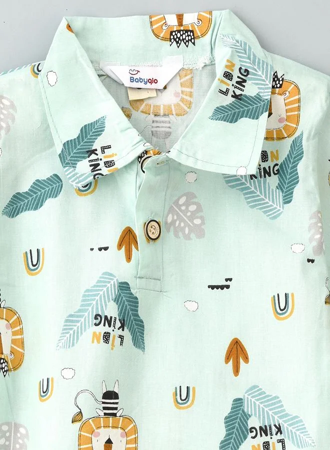babyqlo Aqua Lion Print Polo Tee & Shorts Set