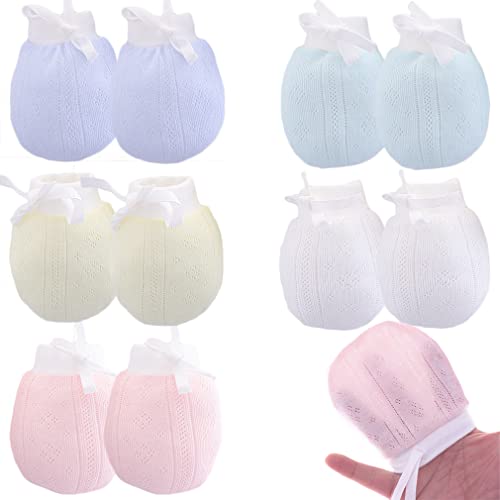 Adeimoo Cute Boys Girls Cotton No Scratch Gloves Drawstring Adjustable Mittens for Baby Infants 5 Pair Eyelet mitten