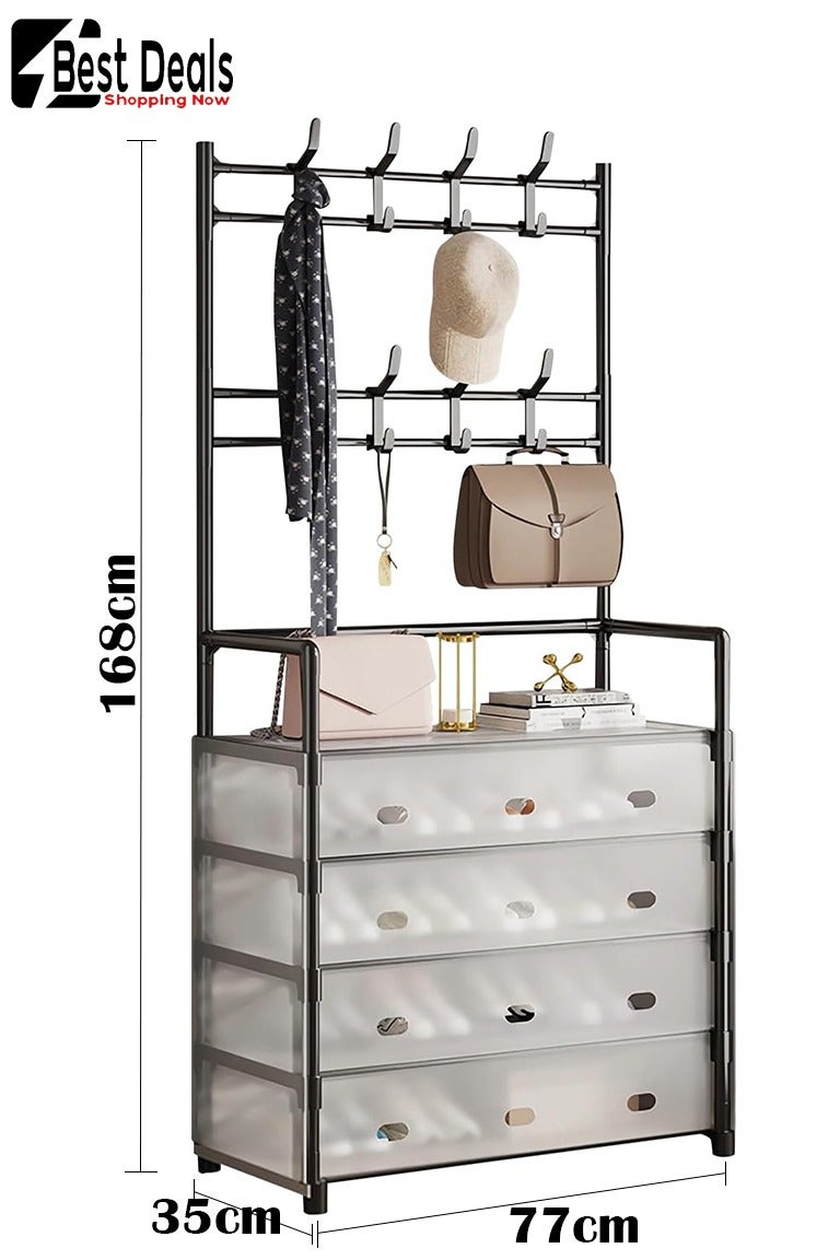 افضل العروض رف قبعة أحذية متعدد الوظائف مكون من 5 طبقات بسعة كبيرة ضد الغبار مع خطافات متعددة ، ومناسب للمدخل / غرفة النوم ، وتخزين تصنيف الأحذية ، والملابس ، والحقائب ، وتوفير المساحة والنظافة - Image 4