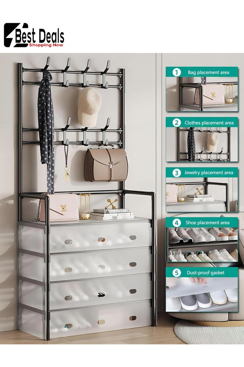 افضل العروض رف قبعة أحذية متعدد الوظائف مكون من 5 طبقات بسعة كبيرة ضد الغبار مع خطافات متعددة ، ومناسب للمدخل / غرفة النوم ، وتخزين تصنيف الأحذية ، والملابس ، والحقائب ، وتوفير المساحة والنظافة - Image 3