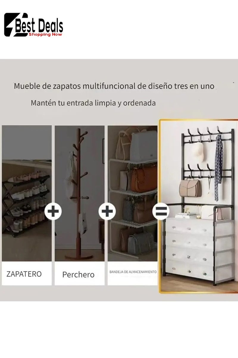 افضل العروض رف قبعة أحذية متعدد الوظائف مكون من 5 طبقات بسعة كبيرة ضد الغبار مع خطافات متعددة ، ومناسب للمدخل / غرفة النوم ، وتخزين تصنيف الأحذية ، والملابس ، والحقائب ، وتوفير المساحة والنظافة - Image 5