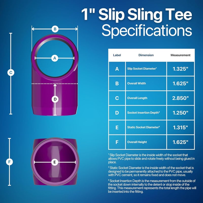 FORMUFIT F001STE-PU-4 Slip Tee PVC Fitting, Furniture Grade, 1" Size, Purple (Pack of 4) - Image 4