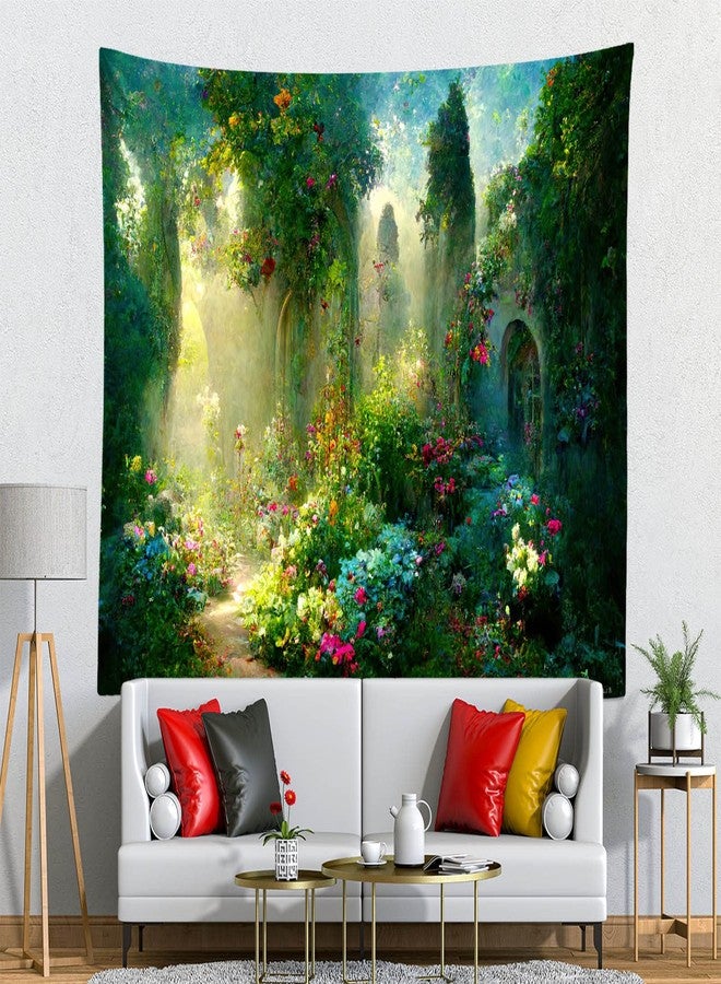 Loccor Fairy Tale Garden Enchanted Flower Greenery Wonderland Wall Hanging Girl Princess Magic World Tapestry for Living Room Bedroom Dorm Home Decor 120x80inch - Image 2