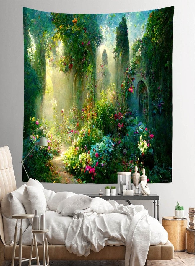 Loccor Fairy Tale Garden Enchanted Flower Greenery Wonderland Wall Hanging Girl Princess Magic World Tapestry for Living Room Bedroom Dorm Home Decor 120x80inch - Image 3
