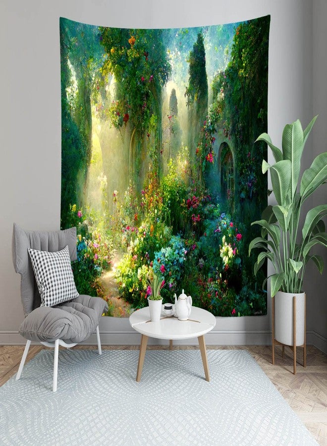 Loccor Fairy Tale Garden Enchanted Flower Greenery Wonderland Wall Hanging Girl Princess Magic World Tapestry for Living Room Bedroom Dorm Home Decor 120x80inch - Image 4