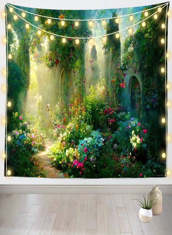 Loccor Fairy Tale Garden Enchanted Flower Greenery Wonderland Wall Hanging Girl Princess Magic World Tapestry for Living Room Bedroom Dorm Home Decor 120x80inch - Image 5