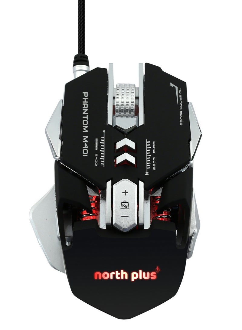 North Plus Phantom M401 RGB Gaming Mouse - 4000 DPI, 7 Programmable Buttons, Adjustable Weight, Durable Metal Design for Precise Gaming - Image 1