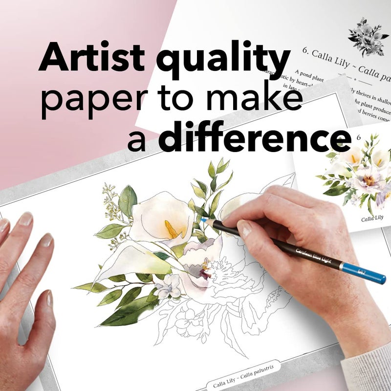 Castle Art Supplies Castle Arts Flowers Colouring Book | 36 Mindfulness-Inspiring Blooms Curated by in-House Artists with Colour Reference Guide | No Show-Thru Artist Grade Paper | Frameable Landscape A4 Size - Image 2