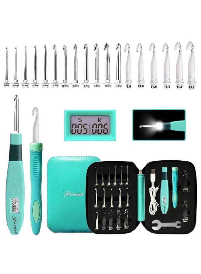 Yarniss 18 Size Counting Crochet Hooks with Light, Digital Counter Crochet Hooks Set with Case (2.0mm~14.0mm) - Image 1
