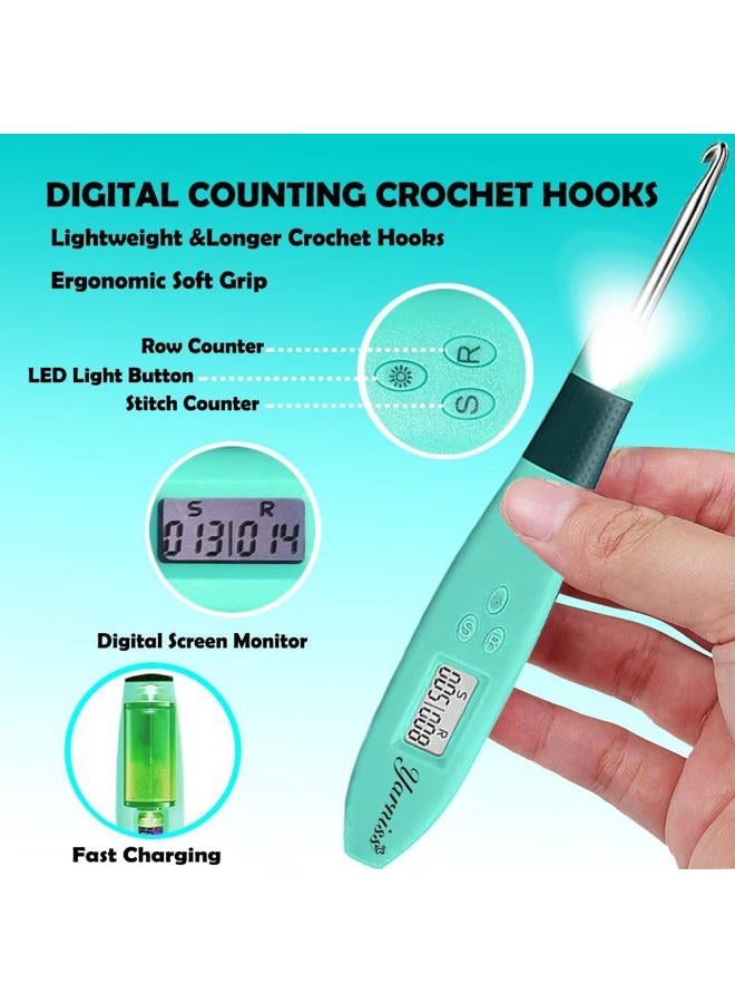 Yarniss 18 Size Counting Crochet Hooks with Light, Digital Counter Crochet Hooks Set with Case (2.0mm~14.0mm) - Image 2