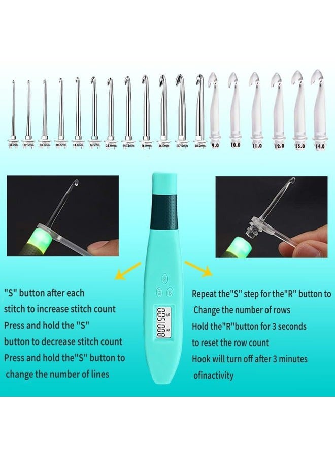 Yarniss 18 Size Counting Crochet Hooks with Light, Digital Counter Crochet Hooks Set with Case (2.0mm~14.0mm) - Image 5