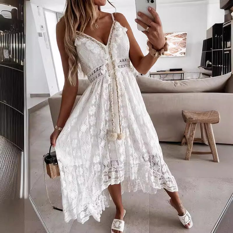Summer 2021 Lace Slip Dress Maxi Gown White  - Image 4