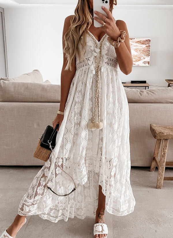 Summer 2021 Lace Slip Dress Maxi Gown White  - Image 1