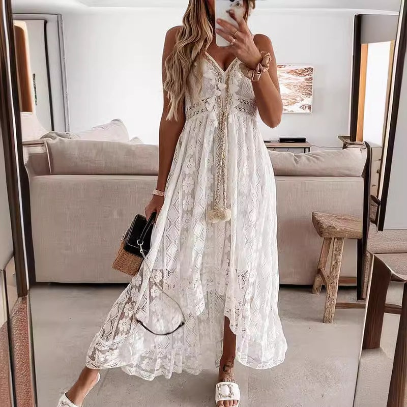 Summer 2021 Lace Slip Dress Maxi Gown White  - Image 2