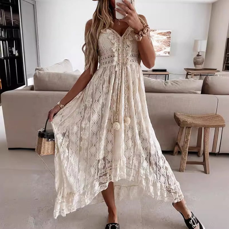 Summer 2021 Lace Slip Dress Maxi Gown White  - Image 3
