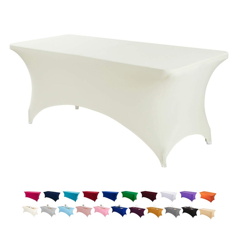 Peomeise 6FT Spandex Table Cover Rectangular Stretch Spandex Tablecloth Ivory6FT