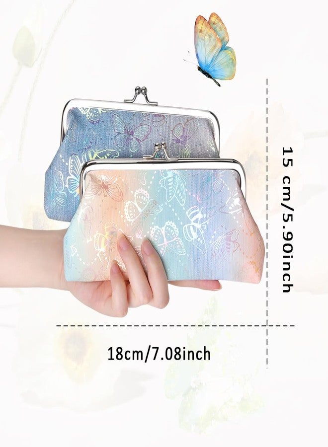 Oyachic 2 PCS Large Coin Purse Butterfly Wallet Kiss Lock Clasp Long Change Pouch Leather Clutch Handbags for Women,Ladies - Image 2