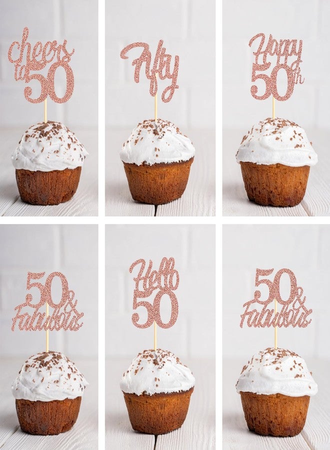 Sotpot 30PCS Happy 50th Birthday Cupcake Toppers Rose Gold Glitter 50 Fabulous Cheers to 50 Cupcake Decorations for 50th Birthday Anniversary Party Supplies - Image 5