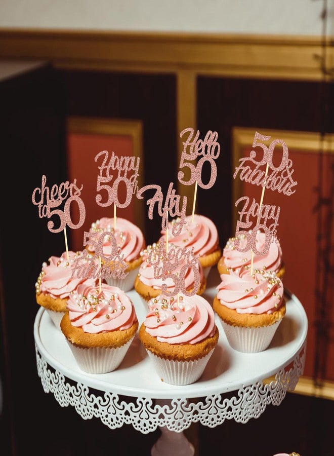 Sotpot 30PCS Happy 50th Birthday Cupcake Toppers Rose Gold Glitter 50 Fabulous Cheers to 50 Cupcake Decorations for 50th Birthday Anniversary Party Supplies - Image 3