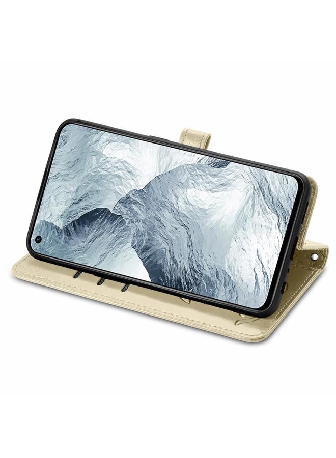 اس-توب جراب لهاتف OPPO Realme GT Master، جراب جلدي أفقي قابل للطي بنقشة قطة وكلب جميلة، مع حامل وفتحات للبطاقات ومحفظة ومشبك كرتوني وحبل - Image 4