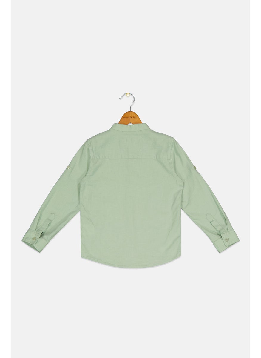 Ocean Pacific Kids Boy Plaid Long Sleeves Casual Shirt, Sage Green  - Image 2