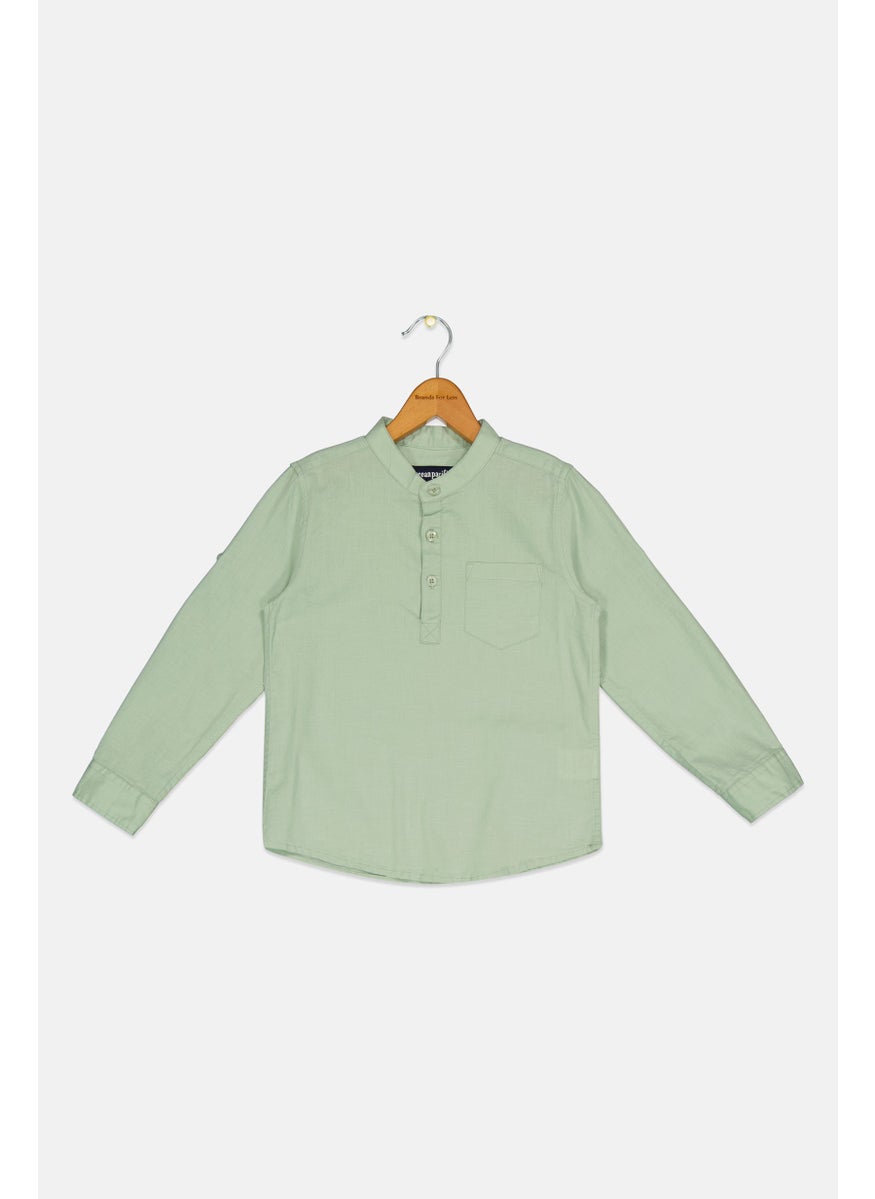 Ocean Pacific Kids Boy Plaid Long Sleeves Casual Shirt, Sage Green  - Image 1