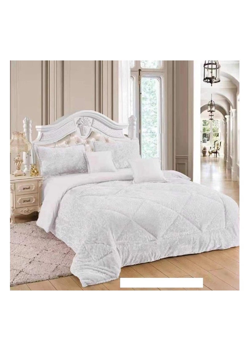 BAIG Velvet Comforter  6-Piece Rose Fur King Comforter Set Velvet Quilted Bedspread Throw & Pillow Double King Size Bedding Set c8 