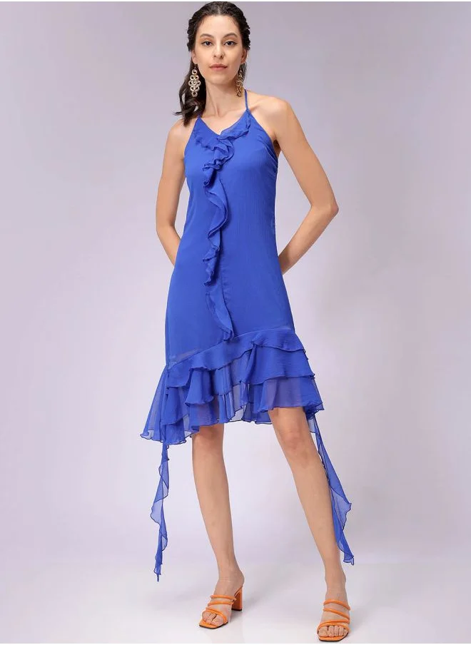 Freehand Women Fitted Party Wear Solid Ruffle Dress