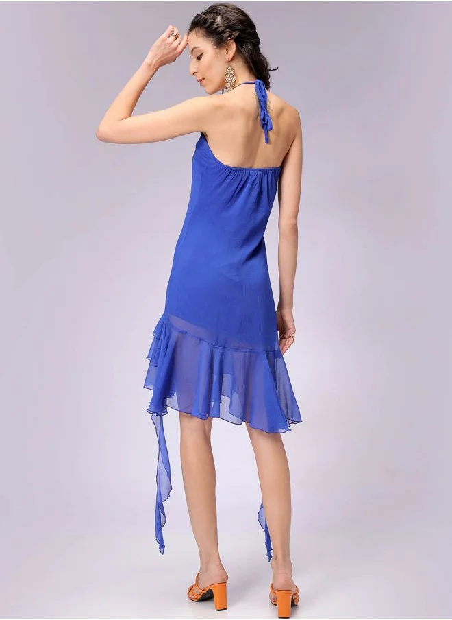 Freehand Women Fitted Party Wear Solid Ruffle Dress