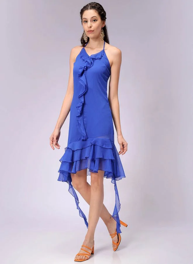 Freehand Women Fitted Party Wear Solid Ruffle Dress
