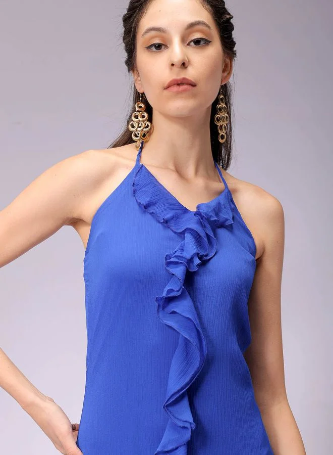 Freehand Women Fitted Party Wear Solid Ruffle Dress