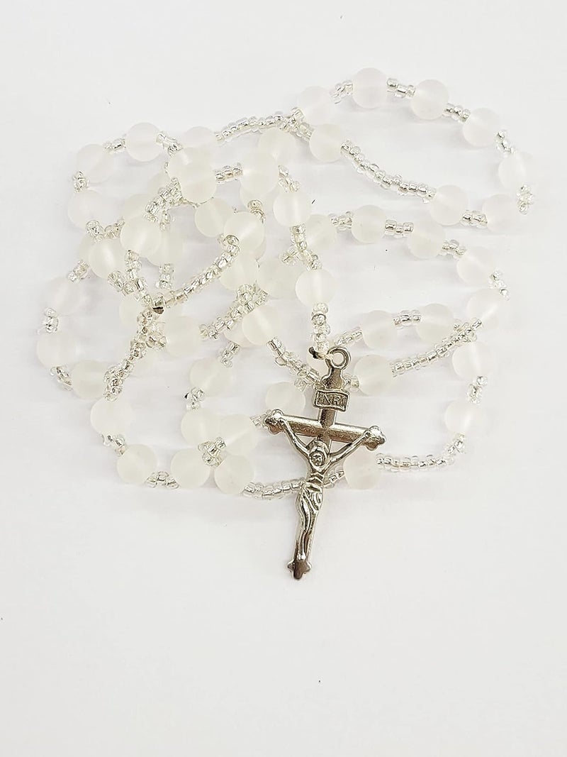 White Rosary for Praying for Men Women Wedding Rosary Communion Rosary - Image 1