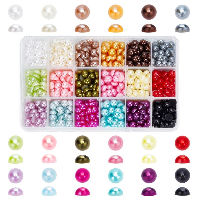 PH PandaHall 1440 Pcs Imitation Pearl Cabochon 8mm Half Round Faux Pearl Cabochons for DIY Scrapbook Phone Case Card Making Nail Craft Bottle Phone Shoe Decoration - Image 1