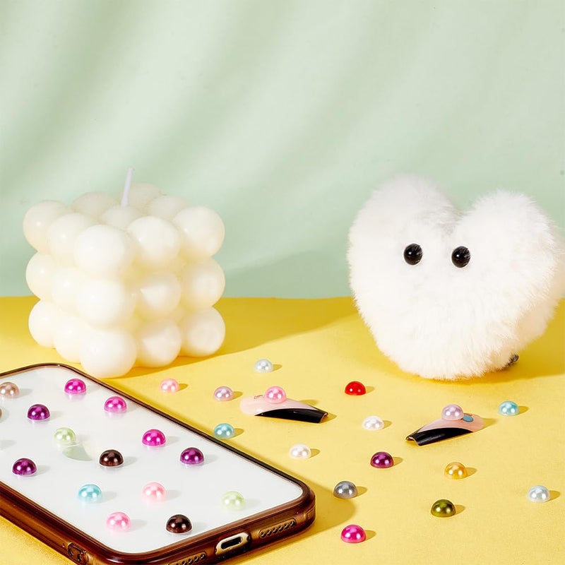 PH PandaHall 1440 Pcs Imitation Pearl Cabochon 8mm Half Round Faux Pearl Cabochons for DIY Scrapbook Phone Case Card Making Nail Craft Bottle Phone Shoe Decoration - Image 4