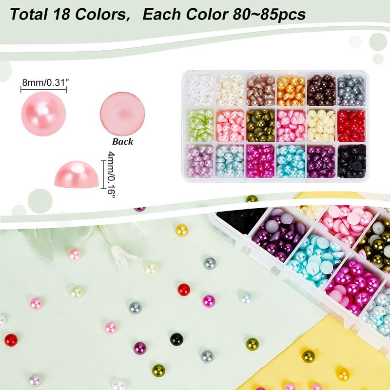 PH PandaHall 1440 Pcs Imitation Pearl Cabochon 8mm Half Round Faux Pearl Cabochons for DIY Scrapbook Phone Case Card Making Nail Craft Bottle Phone Shoe Decoration - Image 2