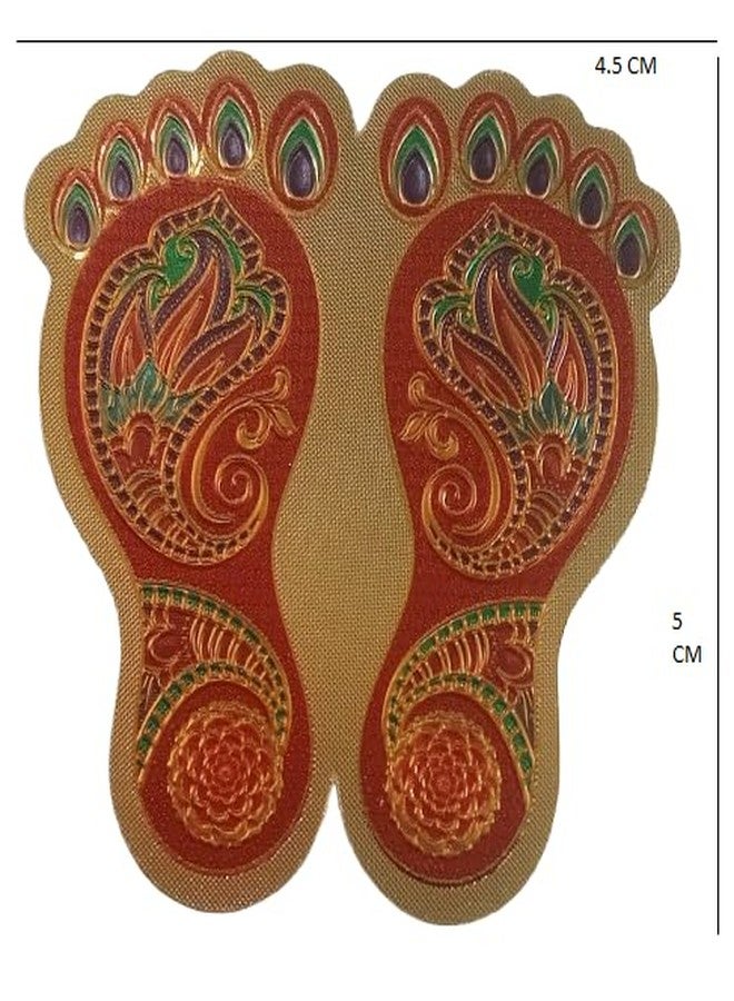 ZOKCY (Pack of 4 Pairs) Metallic Laxmi charan/Art & Crafts laxmi charan paduka Sticker/Laxmi Charan for puja aarti/Diwali Decoration/Home Entrance Decoration/Hindu Pooja Decoration/mandir Temple - Image 2