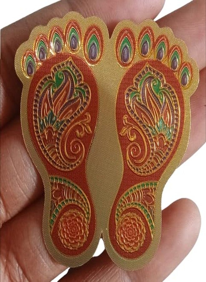 ZOKCY (Pack of 4 Pairs) Metallic Laxmi charan/Art & Crafts laxmi charan paduka Sticker/Laxmi Charan for puja aarti/Diwali Decoration/Home Entrance Decoration/Hindu Pooja Decoration/mandir Temple - Image 3