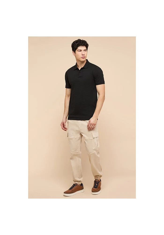 أر أند بي Textured Polo T-Shirt with Short Sleeves