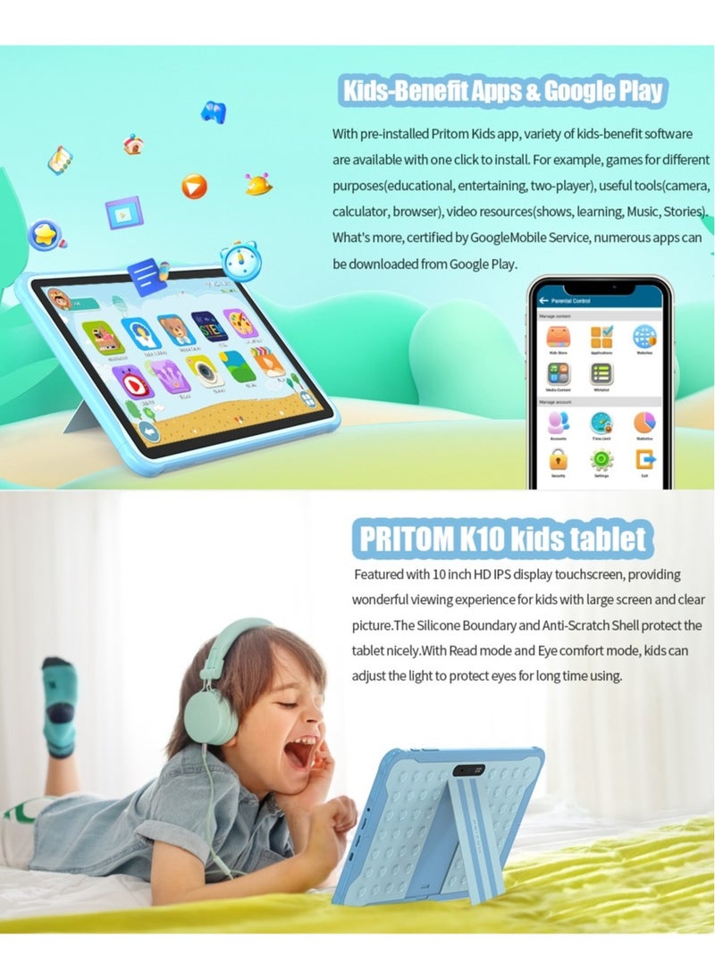 Android 13 Tablet for Kids, 10 inch WiFi Kids Tablet, Toddler Tablet with Shockproof Case, Parental Control, 6000mAh, 2GB RAM, 64GB ROM, HD IPS Touch Screen, Dual Camera , Google Play, YouTube(Blue)