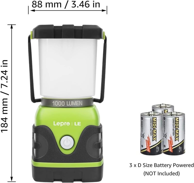 Lepro LE 1000LM Battery Powered LED Camping Lantern, Waterproof Tent Light with 4 Light Modes, Camping Essentials, Portable Lantern Flashlight for Camping, Emergency Light, Power Outages, Not Rechargeable - Image 5