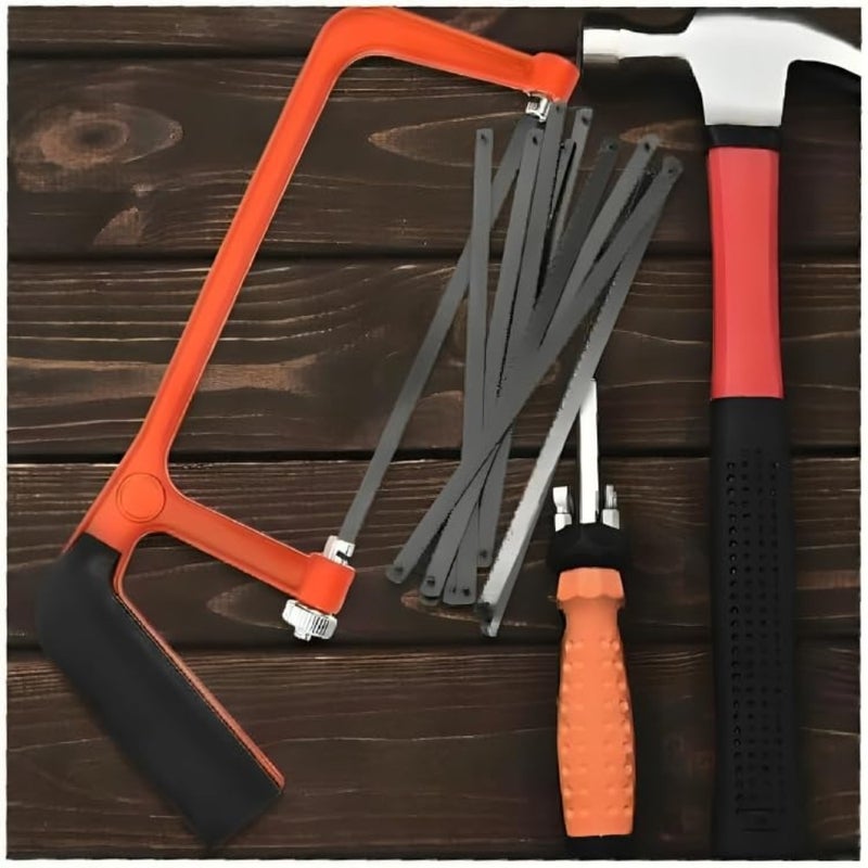 Mini hand saw for carpentry and woodworking, heavy duty adjustable steel blade, red and black color, 12 x 30 cm - Image 2