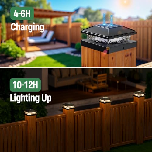 JOFIOS Post Cap Lights 8pack, 4x4 Deck Fence Post Solar Lights Outdoor with Warm White Lighting,Black Waterproof Solar Post Lights for Vinyl/Wood Posts to Decorate Fence, Deck,Garden, Patio - Image 2