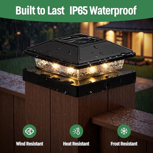 JOFIOS Post Cap Lights 8pack, 4x4 Deck Fence Post Solar Lights Outdoor with Warm White Lighting,Black Waterproof Solar Post Lights for Vinyl/Wood Posts to Decorate Fence, Deck,Garden, Patio - Image 4