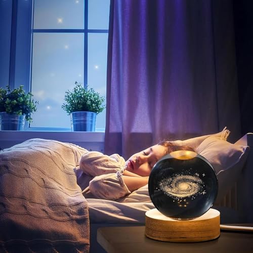 KHANAK Universe Crystal Ball Night Light,3D Glass Ball Night LED Lamp with Woodern Base,Colorful LED Wooden Crystal Ball for Home Decoration Birthday Gift for Teens Boys and Girls (Gelexy) - Image 5