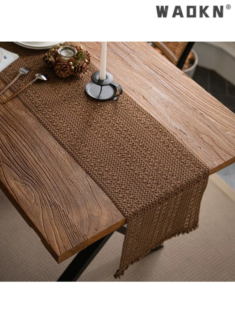 WAOKN Gorgeous and Elegant Khaki Jute Table Runner, Adding Unique Charm for Rustic Home Decor, Premium Solid Color Tablecloth with Tassels, Perfect for Dining Room Tables and Special Occasions  - Image 4