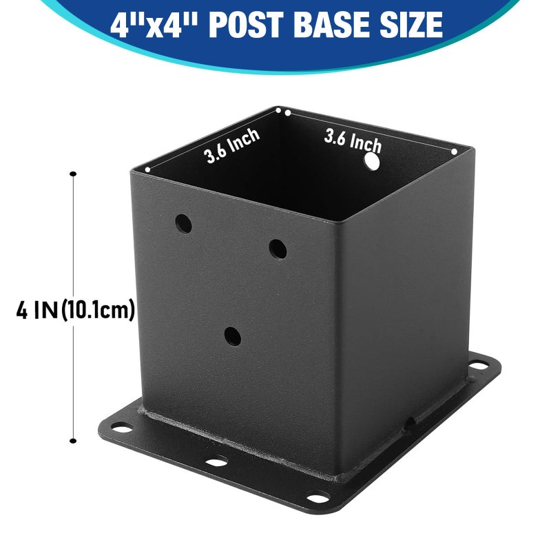 XIHUWZ Black Powder-Coated Heavy Duty 4x4 Post Bracket Kit - 4 Pcs, Inner Size: 3.6"x3.6", Suitable for Deck Railing, Patio Post Anchor, Porch, Handrail, Pergola and Mailboxes - Image 2
